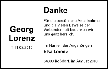 Traueranzeige von Georg Lorenz von Echo-Zeitungen (Gesamtausgabe)