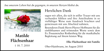 Traueranzeige von Matilde Flächsenhaar von Odenwälder Echo