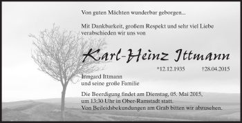Traueranzeige von Karl-Heinz Ittmann von Echo-Zeitungen (Gesamtausgabe)