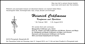 Traueranzeige von Heinrich Crößmann von Echo-Zeitungen (Gesamtausgabe)