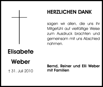 Traueranzeige von Elisabete Weber von Rüsselsheimer Echo, Groß-Gerauer-Echo, Ried Echo