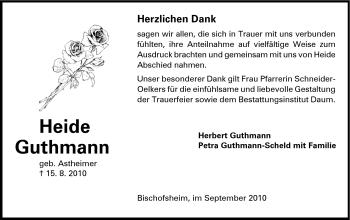 Traueranzeige von Heide Guthmann von Rüsselsheimer Echo, Groß-Gerauer-Echo, Ried Echo