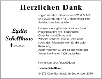 Traueranzeige von Lydia Schellhaas von Echo-Zeitungen (Gesamtausgabe)