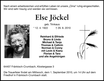 Traueranzeige von Else Jöckel von Echo-Zeitungen (Gesamtausgabe)
