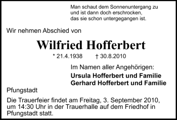 Traueranzeige von Wilfried Hofferberth von Echo-Zeitungen (Gesamtausgabe)