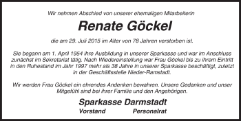Traueranzeige von Renate Göckel von trauer.echo-online.de