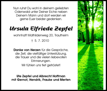 Traueranzeige von Ursula Zepfel von Echo-Zeitungen (Gesamtausgabe)