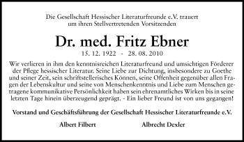 Traueranzeige von Dr. Fritz Ebner von Echo-Zeitungen (Gesamtausgabe)