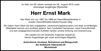 Traueranzeige von Ernst Mark von Echo-Zeitungen (Gesamtausgabe)