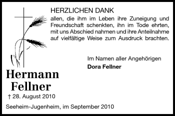 Traueranzeige von Hermann Fellner von Darmstädter Echo, Odenwälder Echo, Rüsselsheimer Echo, Groß-Gerauer-Echo, Ried Echo