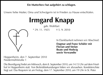 Traueranzeige von Irmgard Knapp von Starkenburger Echo