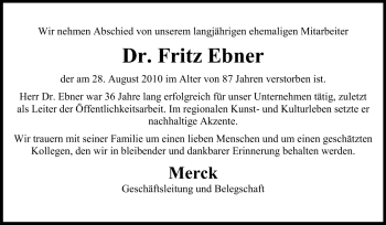 Traueranzeige von Dr. Fritz Ebner von Echo-Zeitungen (Gesamtausgabe)