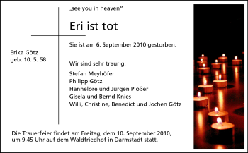 Traueranzeige von Erika Götz von Echo-Zeitungen (Gesamtausgabe)