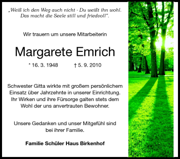 Traueranzeige von Margarete Emrich von Echo-Zeitungen (Gesamtausgabe)