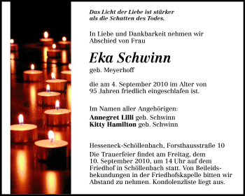 Traueranzeige von Eka Schwinn von Odenwälder Echo