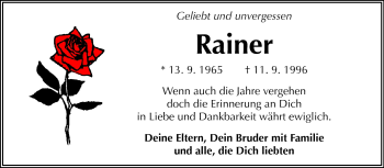 Traueranzeige von Rainer - von Rüsselsheimer Echo, Groß-Gerauer-Echo, Ried Echo