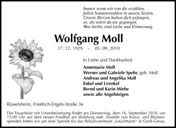 Traueranzeige von Wolfgang Moll von Rüsselsheimer Echo, Groß-Gerauer-Echo, Ried Echo