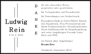 Traueranzeige von Ludwig Rein von Odenwälder Echo