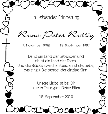 Traueranzeige von Renè-Peter Rettig von Starkenburger Echo, Bergsträßer Anzeiger