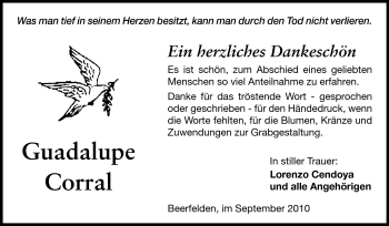 Traueranzeige von Guadalupe Corral von Odenwälder Echo