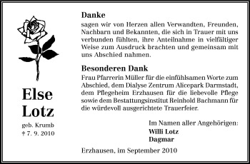 Traueranzeige von Else Lotz von Echo-Zeitungen (Gesamtausgabe)