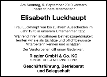 Traueranzeige von Elisabeth Luckhaupt von Echo-Zeitungen (Gesamtausgabe)