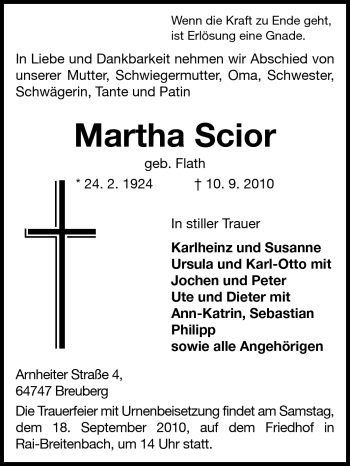 Traueranzeige von Martha Scior von Odenwälder Echo