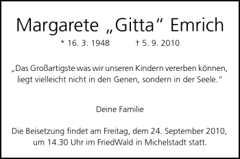 Traueranzeige von Margarete Emrich von Echo-Zeitungen (Gesamtausgabe)