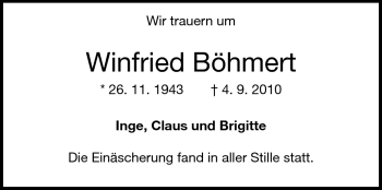Traueranzeige von Winfried Böhmert von Echo-Zeitungen (Gesamtausgabe)