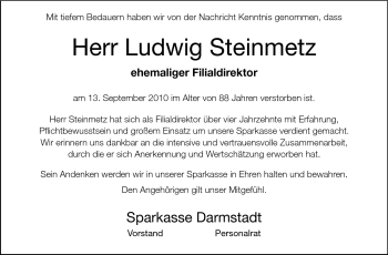 Traueranzeige von Ludwig Steinmetz von Echo-Zeitungen (Gesamtausgabe)
