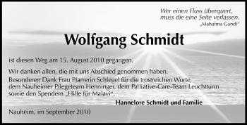 Traueranzeige von Wolfgang Schmidt von Rüsselsheimer Echo, Groß-Gerauer-Echo, Ried Echo