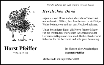 Traueranzeige von Horst Pfeiffer von Odenwälder Echo