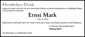 Traueranzeige von Ernst Mark von Darmstädter Echo, Odenwälder Echo, Rüsselsheimer Echo, Groß-Gerauer-Echo, Ried Echo