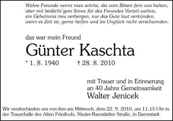 Traueranzeige von Günter Kaschta von Echo-Zeitungen (Gesamtausgabe)