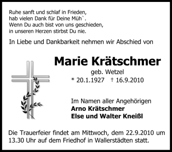 Traueranzeige von Marie Krätschmer von Rüsselsheimer Echo, Groß-Gerauer-Echo, Ried Echo