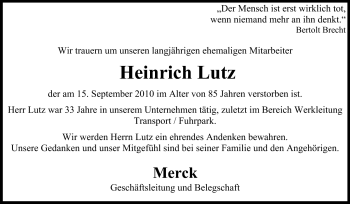 Traueranzeige von Heinrich Lutz von Odenwälder Echo