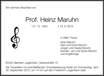 Traueranzeige von Prof. Heinz Maruhn von Echo-Zeitungen (Gesamtausgabe)
