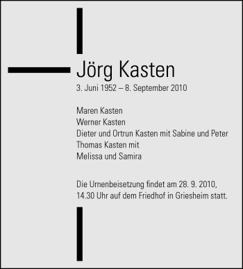 Traueranzeige von Jörg Kasten von Echo-Zeitungen (Gesamtausgabe)