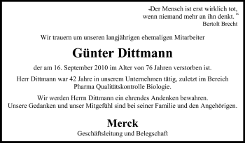 Traueranzeige von Günter Dittmann von Echo-Zeitungen (Gesamtausgabe)