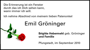 Traueranzeige von Emil Gröninger von Echo-Zeitungen (Gesamtausgabe)