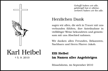 Traueranzeige von Karl Heibel von Rüsselsheimer Echo, Groß-Gerauer-Echo, Ried Echo