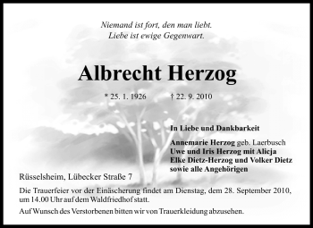 Traueranzeige von Albrecht Herzog von Rüsselsheimer Echo, Groß-Gerauer-Echo, Ried Echo
