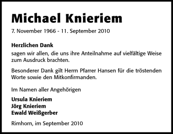 Traueranzeige von Michael Knieriem von Odenwälder Echo