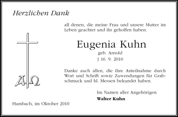 Traueranzeige von Eugenia Kuhn von Starkenburger Echo