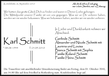 Traueranzeige von Karl Schmitt von Odenwälder Echo