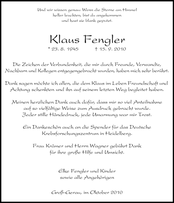 Traueranzeige von Klaus Fengler von Rüsselsheimer Echo, Groß-Gerauer-Echo, Ried Echo