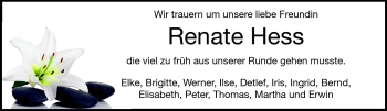 Traueranzeige von Renate Hess von Echo-Zeitungen (Gesamtausgabe)