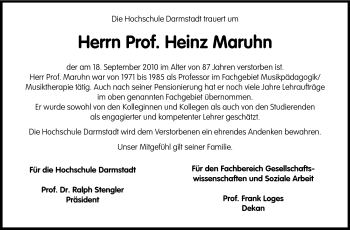 Traueranzeige von Prof. Heinz Maruhn von Darmstädter Echo, Odenwälder Echo, Rüsselsheimer Echo, Groß-Gerauer-Echo, Ried Echo