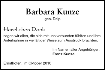 Traueranzeige von Barbara Kunze von Darmstädter Echo, Odenwälder Echo, Rüsselsheimer Echo, Groß-Gerauer-Echo, Ried Echo