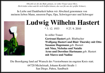 Traueranzeige von Ludwig Wilhelm von Odenwälder Echo